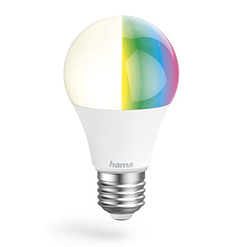 Hama WLAN LED Lampe E27 (Smart Home Lampe 10W Glühbirne, dimmbar, mehrfarbig RGBW, WIFI mit Sprachsteuerung und App, kompatibel mit Alexa, Google, Siri, Apple, kein Hub nötig)