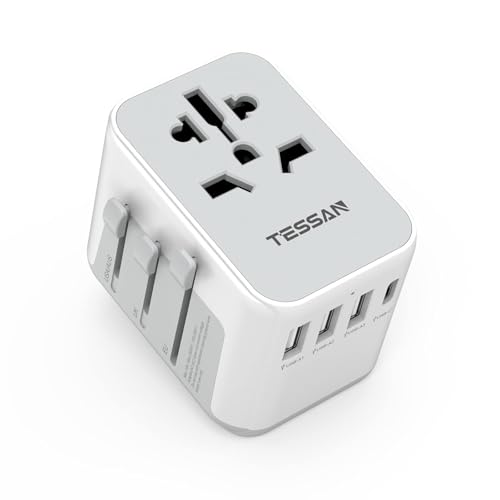 TESSAN Reiseadapter Weltweit, Universal Reisestecker mit 3 USB, 1 USB C und 1AC Steckdose, Internationaler Steckdosenadapter, Universaladapter für Deutschland USA England Thailand Italien Australien