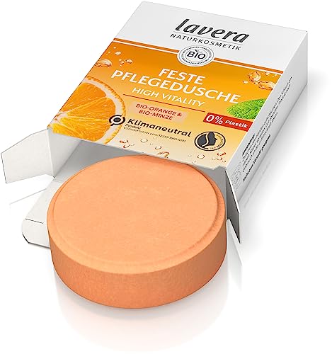 lavera Feste Pflegedusche High Vitality - mit Bio-Orange und Bio-Minze - reinigt die Haut sanft ohne sie auszutrocknen - 3x ergiebiger als flüssiges Duschgel -- Naturkosmetik - vegan - Bio (1 x 50 g)