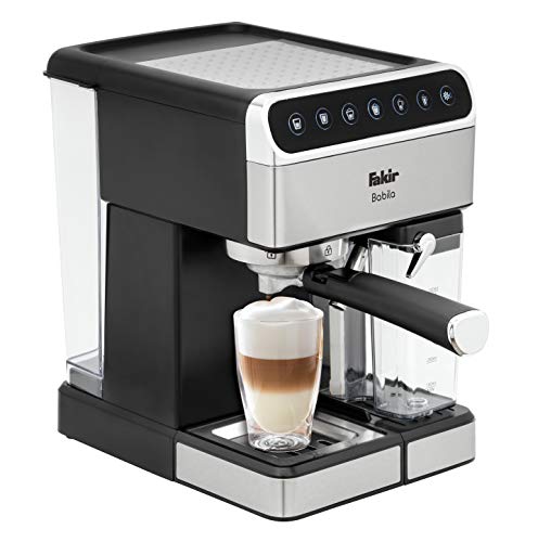 Fakir Babila/Kaffeemaschine mit Touch-Digital-Bildschirm, Espresso-Siebträgermaschine, Milchaufschäumer für Cappuccino und Latte, silber - 1350 Watt, 28 x 21 x 29 cm