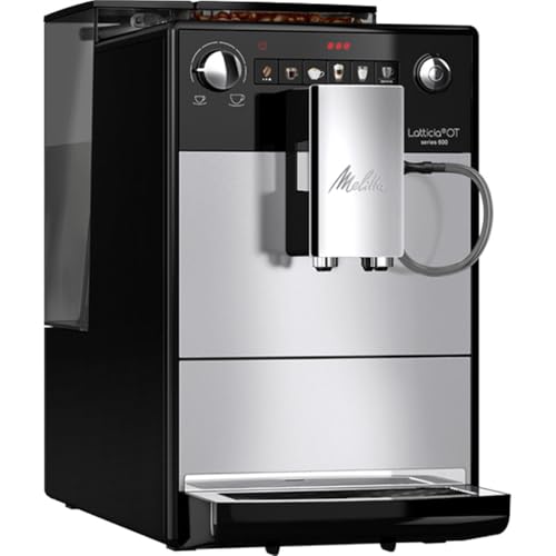 Melitta Latticia OT - Kaffeevollautomat mit Milchsystem, Kaffeemaschine mit Mahlwerk für z. B. Kaffee oder Cappuccino, silber/schwarz