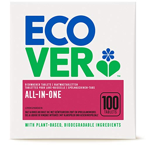 Ecover All-In-One Spülmaschinen-Tabs Zitrone & Mandarine (100 Stück/2 kg), Multi-Tabs für eine kraftvolle Reinigung, Ecover Spülmaschinentabs mit Klarspüler und Geschirrspülsalz