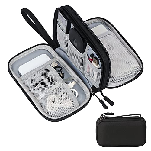 Skycase Kabeltasche,Elektronikzubehör Organizer,Tragbare Kabelorganizer,Doppelte Kabel Tasche für Elektronische Accessoires USB Powerbank SD-Karte Ladekabel,7.5"x4.3"x2.2",Schwarz